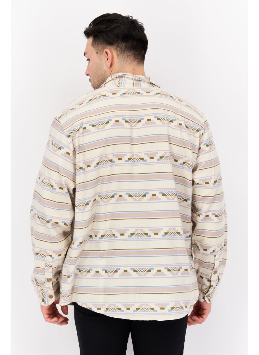 Men Regular Fit Long Sleeves Graphic Print Casual Shirt, Cream Combo