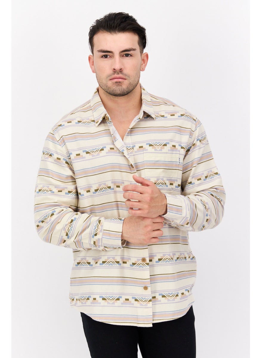 Men Regular Fit Long Sleeves Graphic Print Casual Shirt, Cream Combo