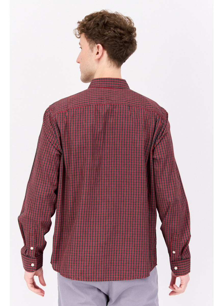 Men Regular Fit Checkered Long Sleeve Casual Shirt, Red Combo