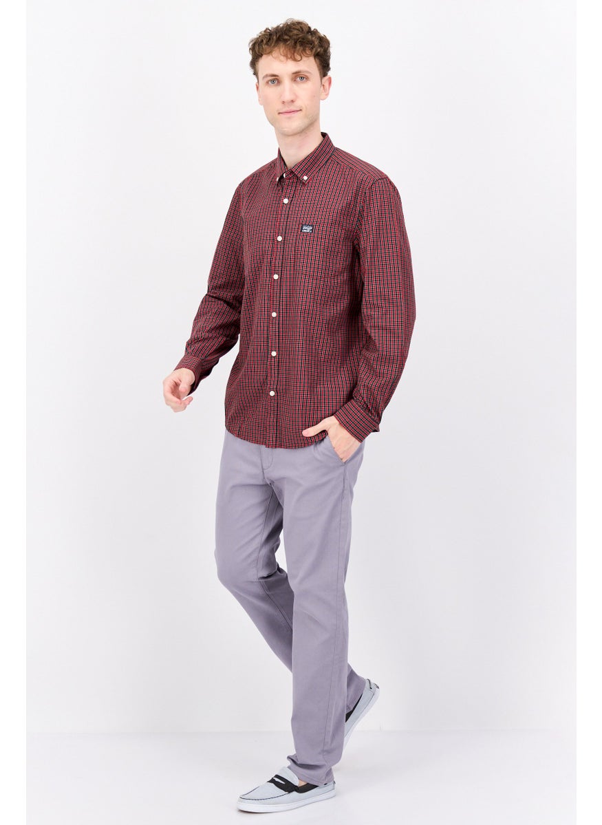 Men Regular Fit Checkered Long Sleeve Casual Shirt, Red Combo