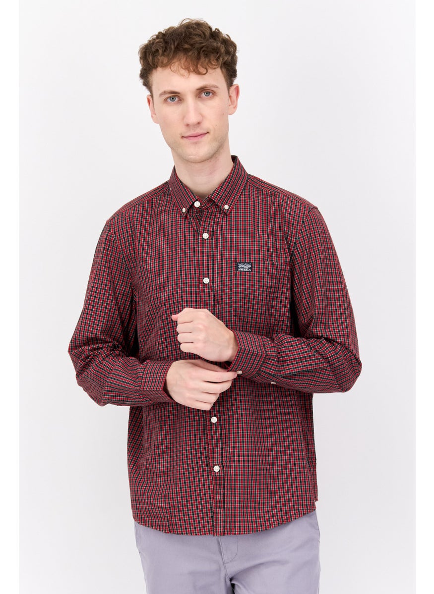 Men Regular Fit Checkered Long Sleeve Casual Shirt, Red Combo