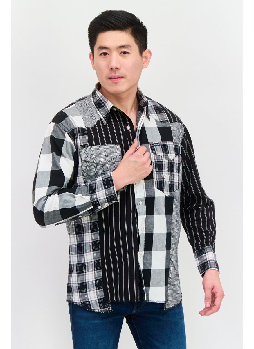 Men Regular Fit Allover Print Short Sleeves Casual Shirt, Black