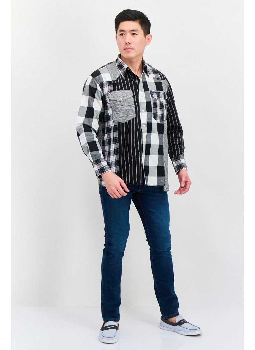 Men Regular Fit Allover Print Short Sleeves Casual Shirt, Black