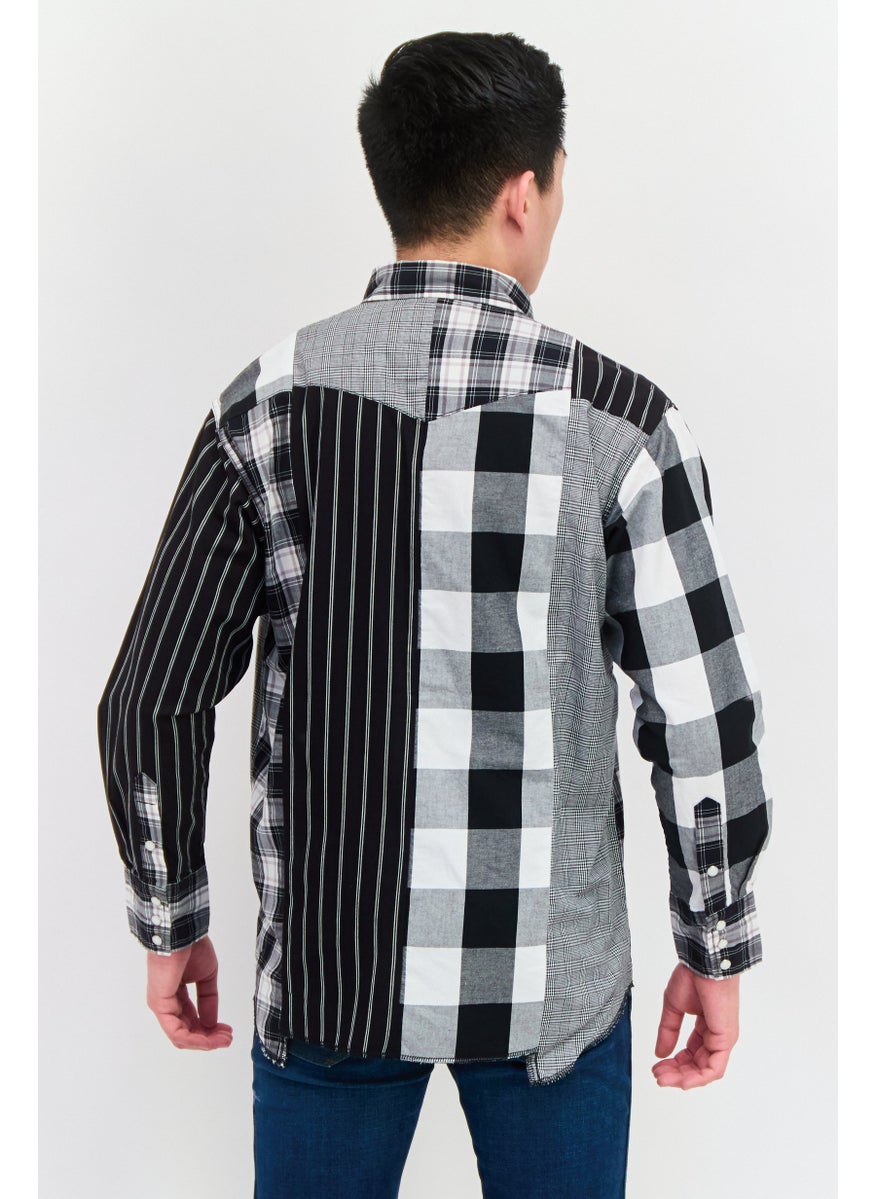 Men Regular Fit Allover Print Short Sleeves Casual Shirt, Black