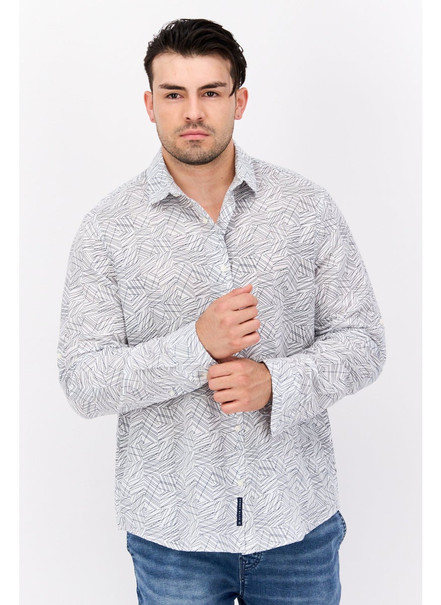 Men Regular Fit Allover Print Long Sleeve Casual Shirt, White Combo