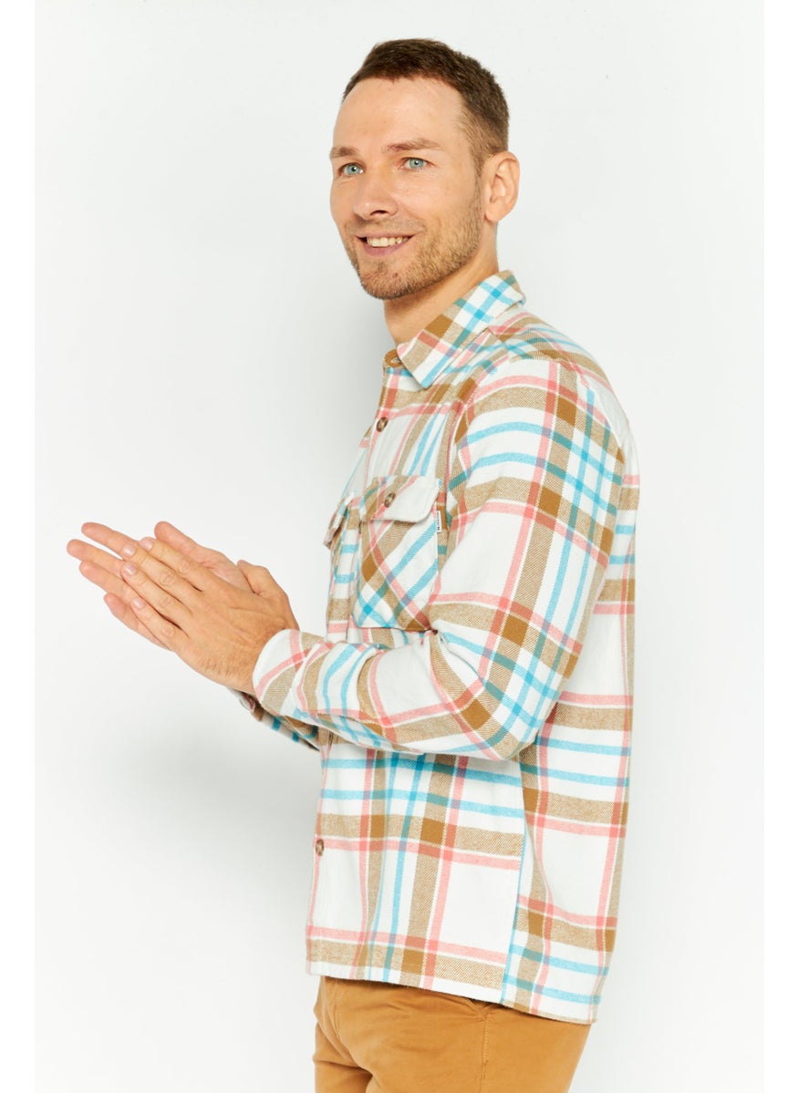 Men Regular Fit Plaid Long Sleeve Casual Shirts, White