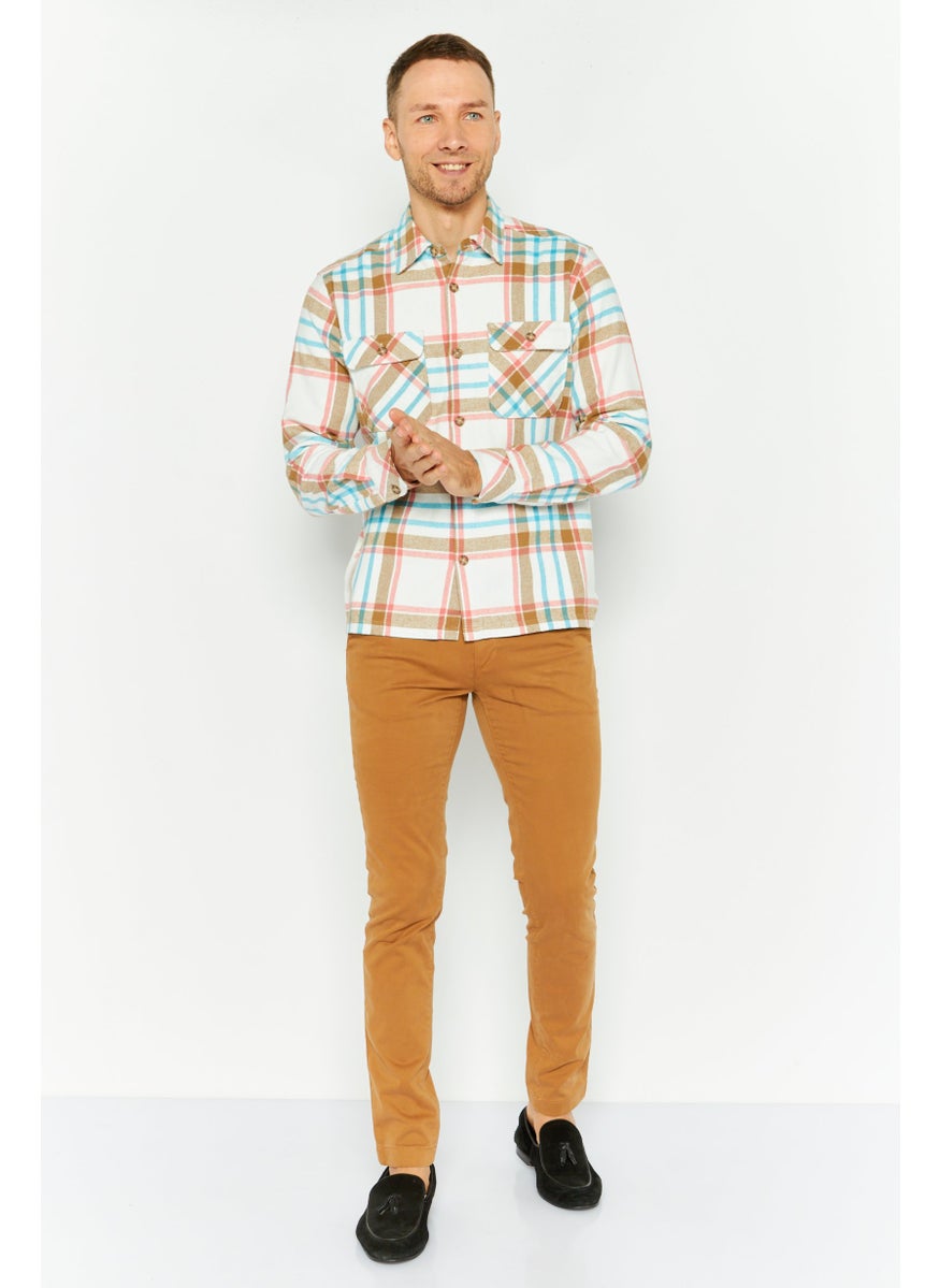 Men Regular Fit Plaid Long Sleeve Casual Shirts, White