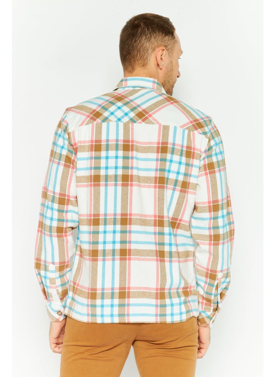 Men Regular Fit Plaid Long Sleeve Casual Shirts, White