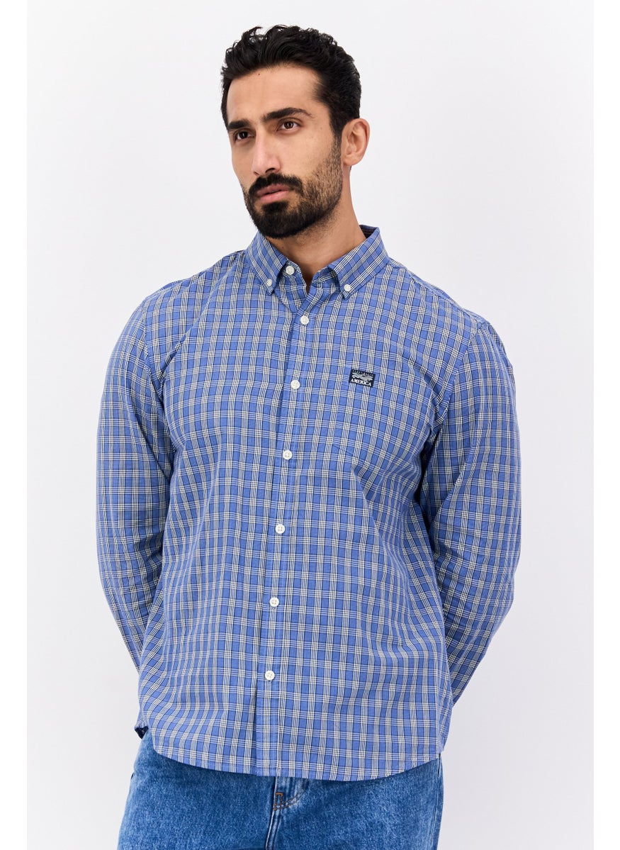 Men Regular Fit Plaid Long Sleeves Casual Shirt, Blue