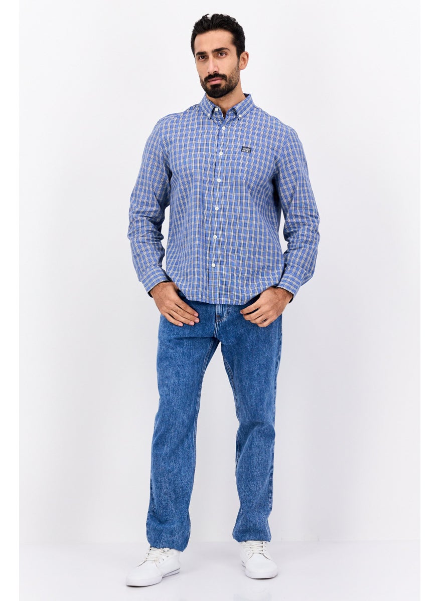 Men Regular Fit Plaid Long Sleeves Casual Shirt, Blue