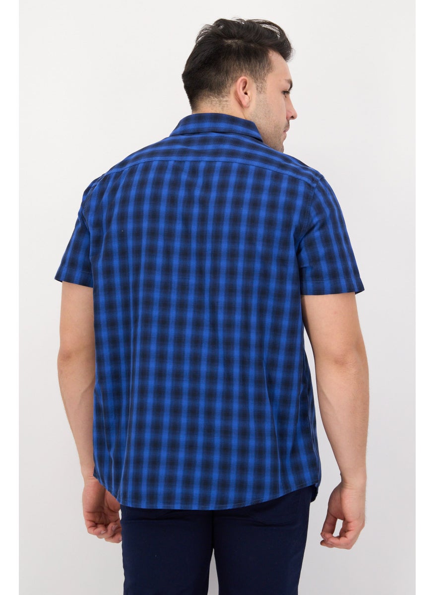 Men Regular Fit Plaid Short Sleeve Casual Shirt, Black