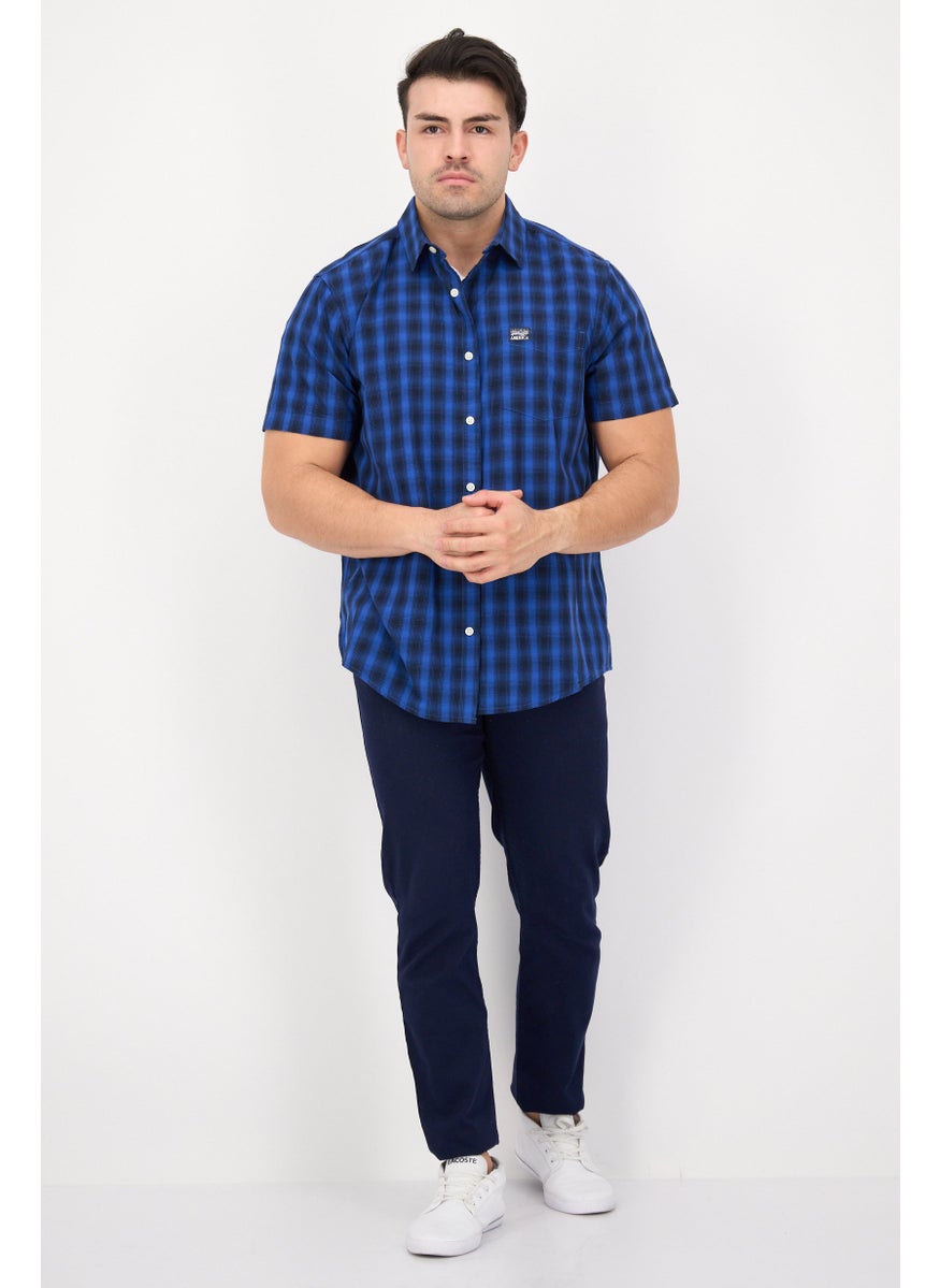 Men Regular Fit Plaid Short Sleeve Casual Shirt, Black