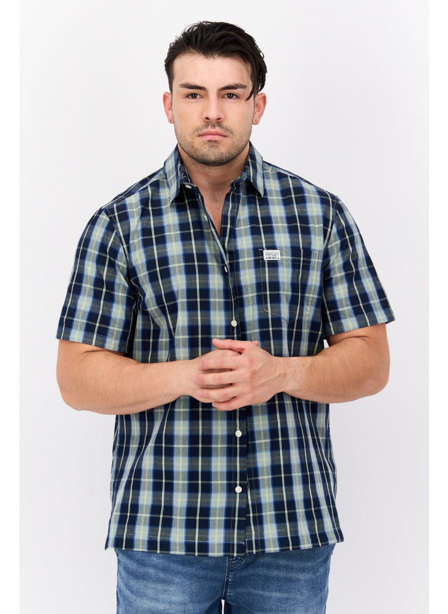 Men Regular Fit Plaid Short Sleeve Casual Shirt, Sage Green