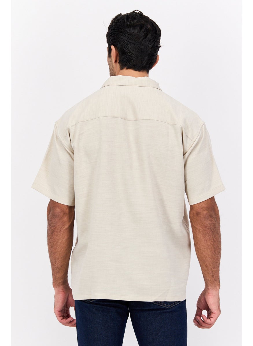 Men Regular Fit Embroidered Short Sleeves Casual Shirt, Grey