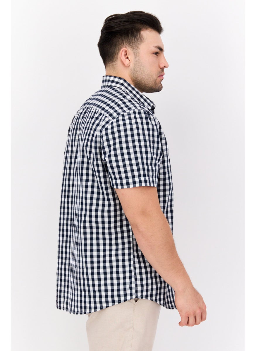 Men Regular Fit Check Short Sleeve Casual Shirt, Navy