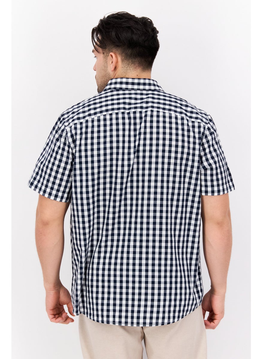 Men Regular Fit Check Short Sleeve Casual Shirt, Navy