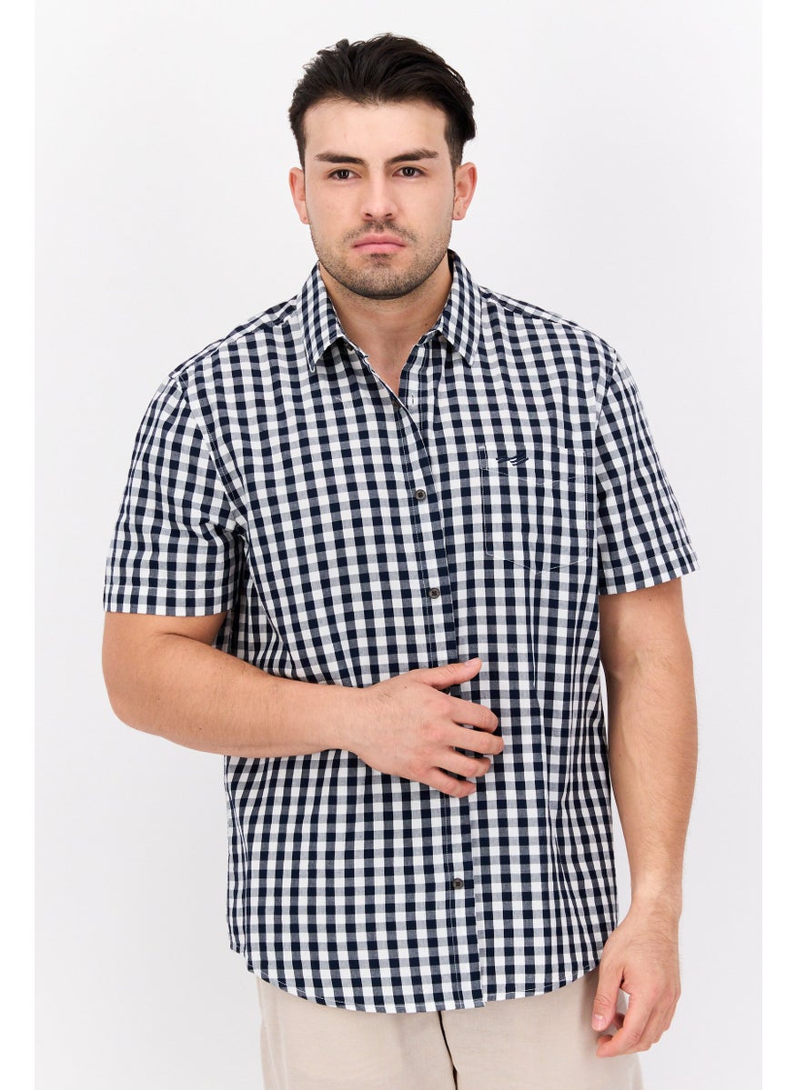 Men Regular Fit Check Short Sleeve Casual Shirt, Navy