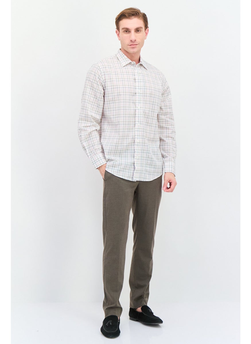 Men Regular Fit Plaid Long Sleeves Dress Shirt, Multicolor