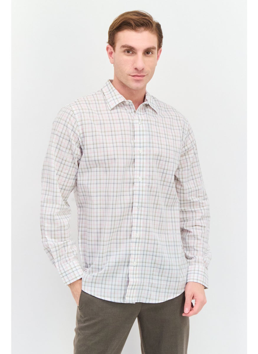 Men Regular Fit Plaid Long Sleeves Dress Shirt, Multicolor