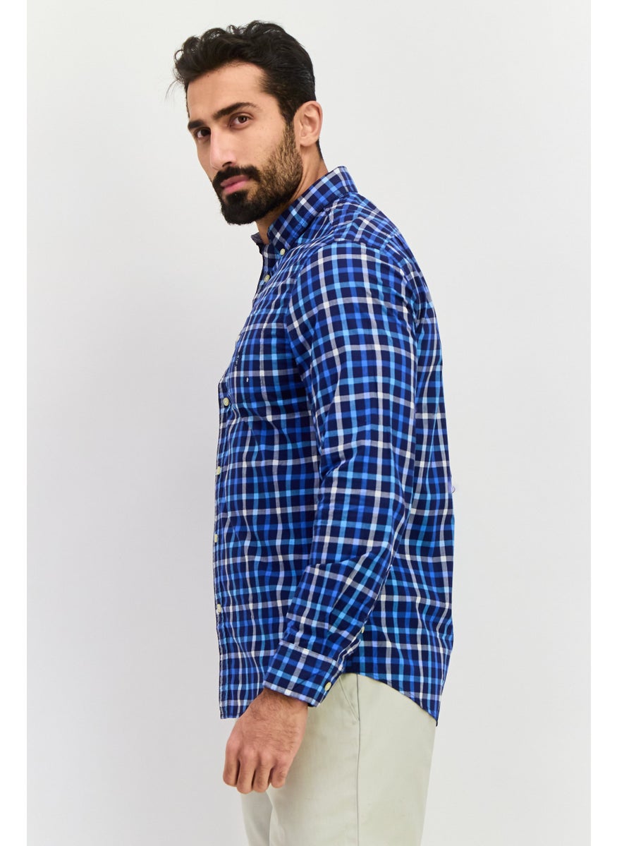 Men Custom Fit Grid Pattern Long Sleeves Casual Shirt, Multicolor