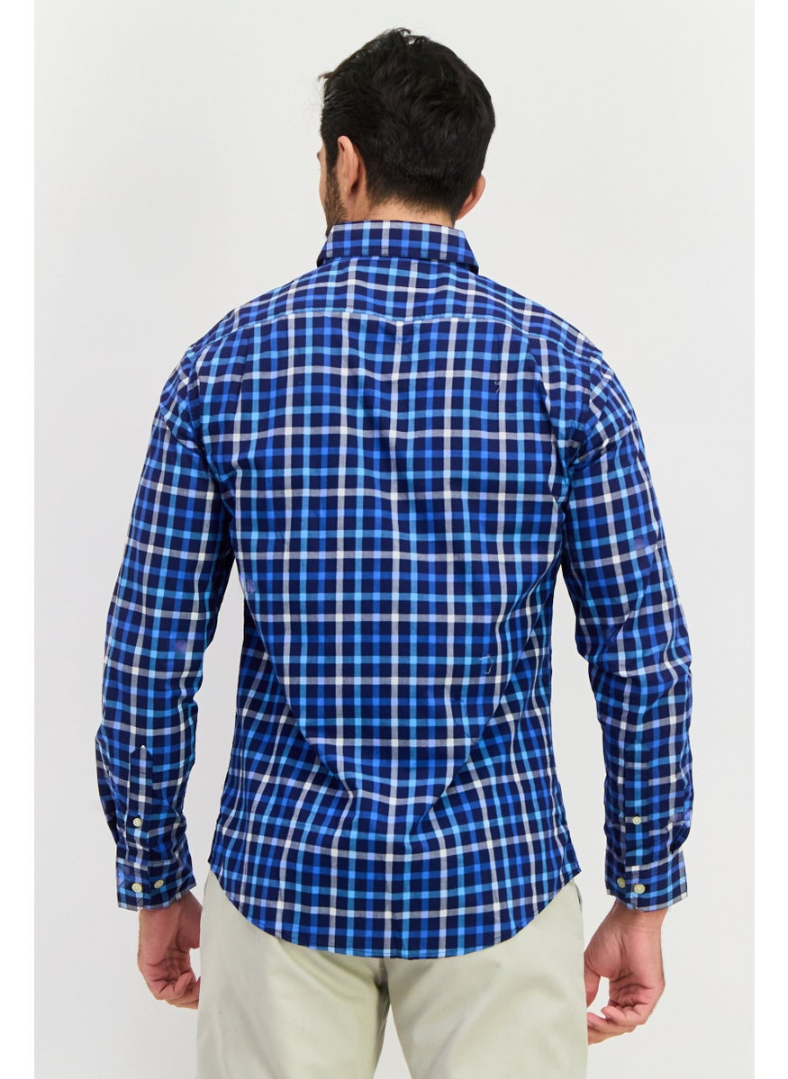 Men Custom Fit Grid Pattern Long Sleeves Casual Shirt, Multicolor