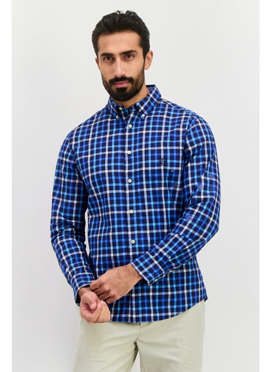 Men Custom Fit Grid Pattern Long Sleeves Casual Shirt, Multicolor