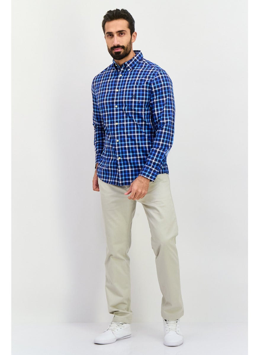 Men Custom Fit Grid Pattern Long Sleeves Casual Shirt, Multicolor