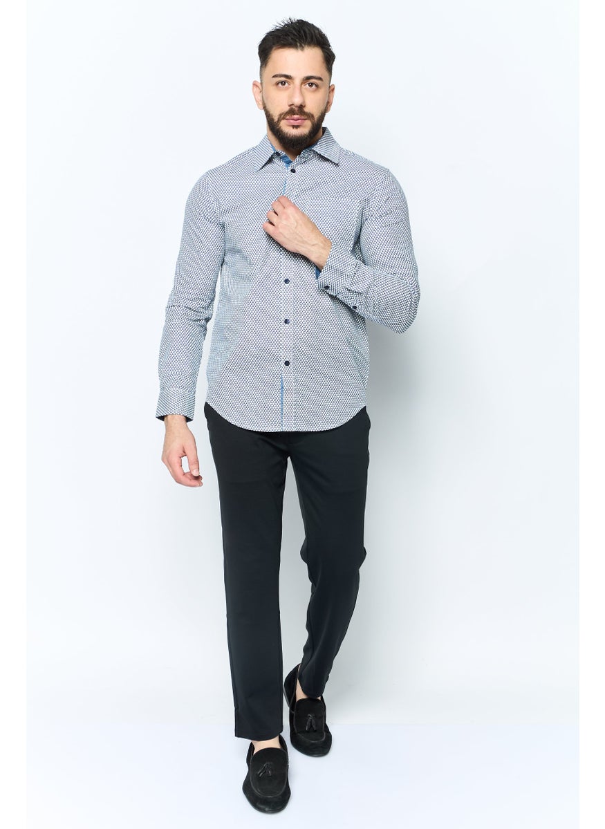 Men Regular Fit Chest Pocket Long Sleeve Casual Shirts, Blue
