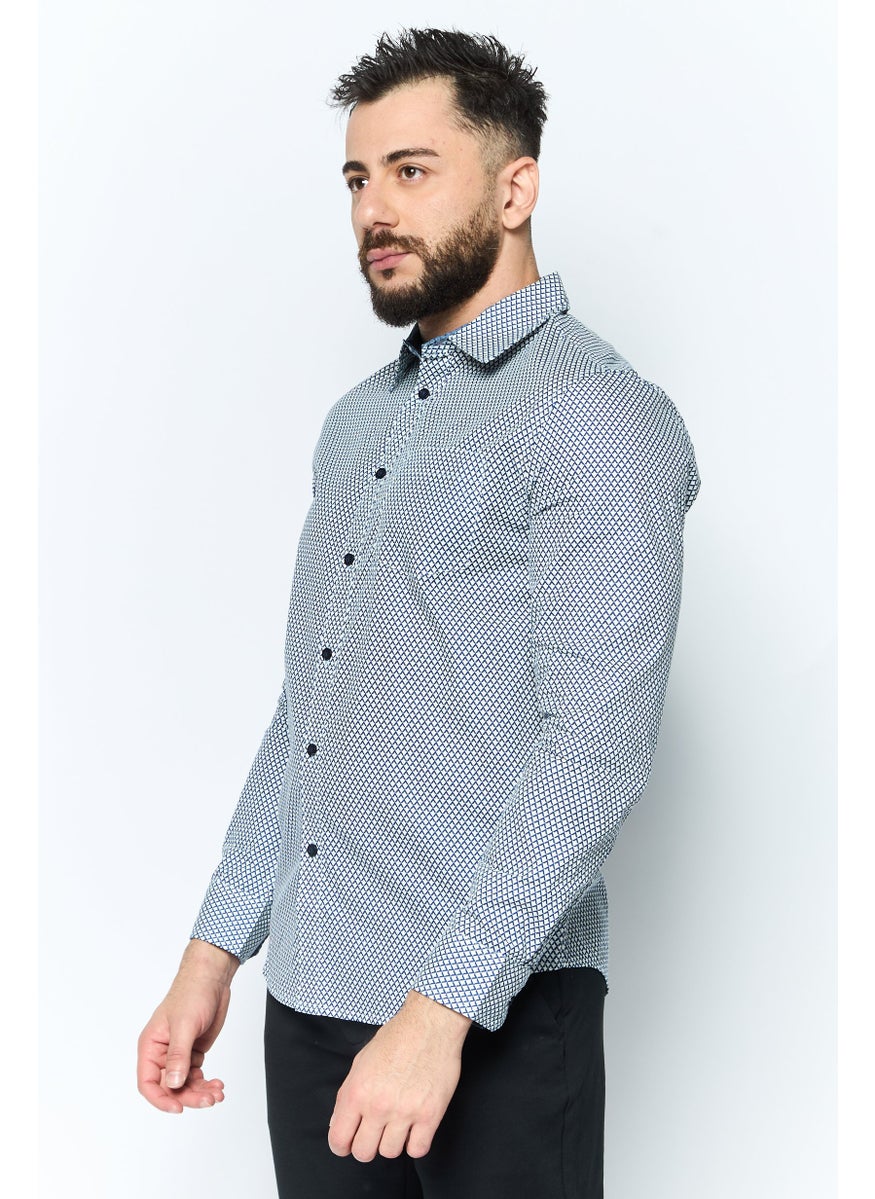 Men Regular Fit Chest Pocket Long Sleeve Casual Shirts, Blue