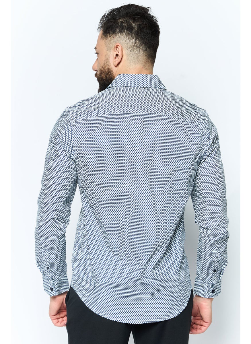 Men Regular Fit Chest Pocket Long Sleeve Casual Shirts, Blue