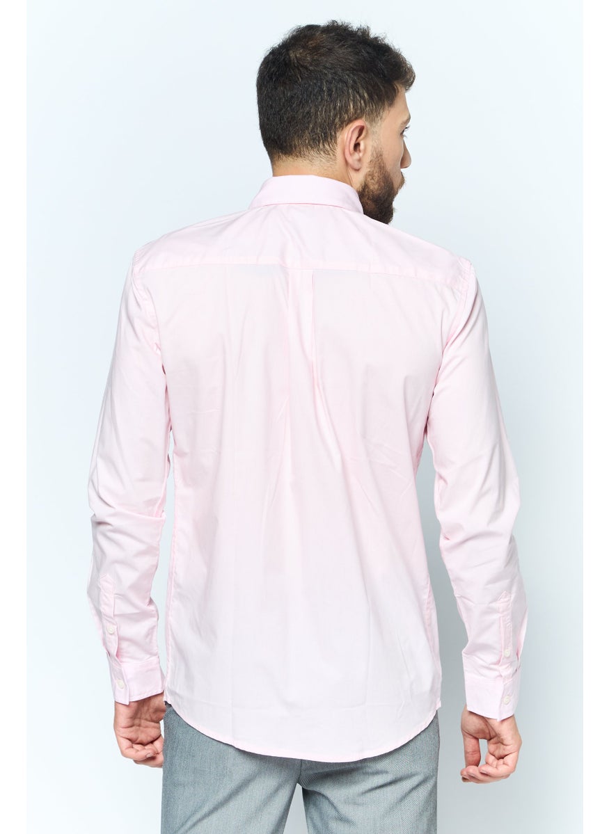 Men Regular Fit Solid Long Sleeves Casual Shirt, Pink