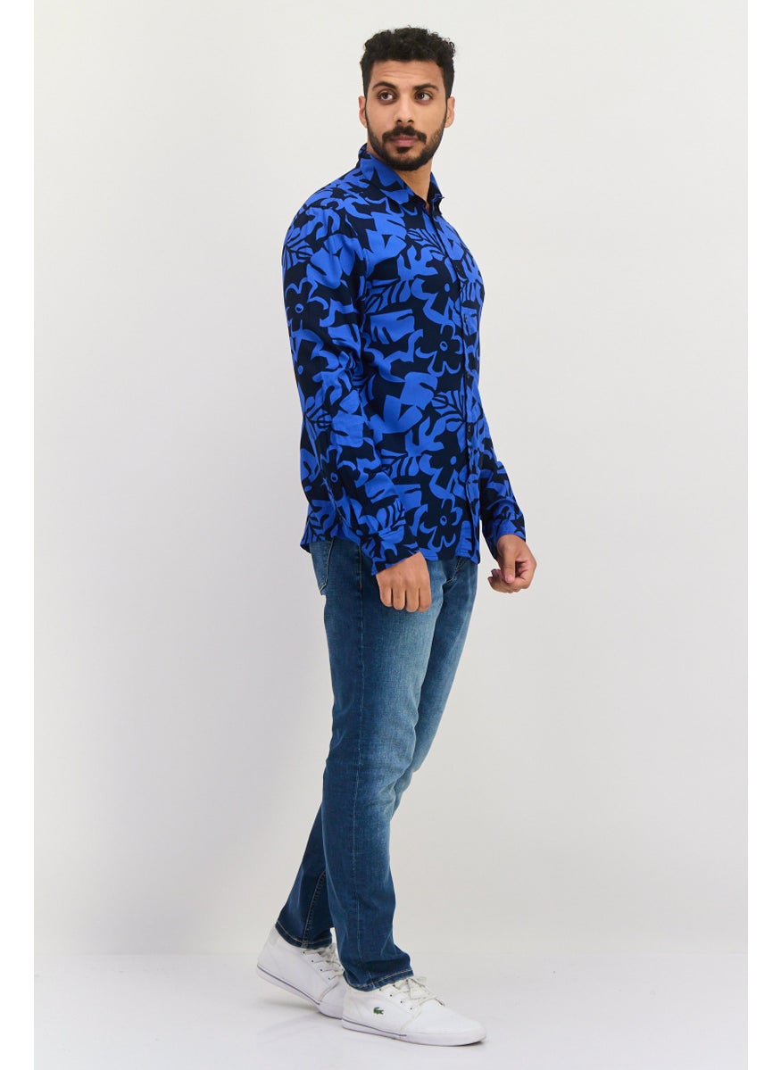Men Regular Fit Allover Printed Long Sleeves Theo Casual Shirt, Navy