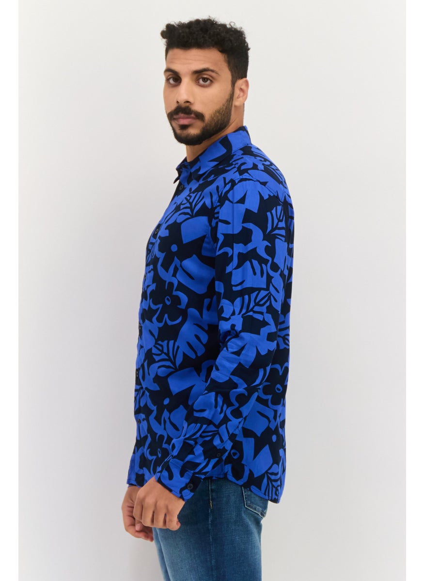 Men Regular Fit Allover Printed Long Sleeves Theo Casual Shirt, Navy