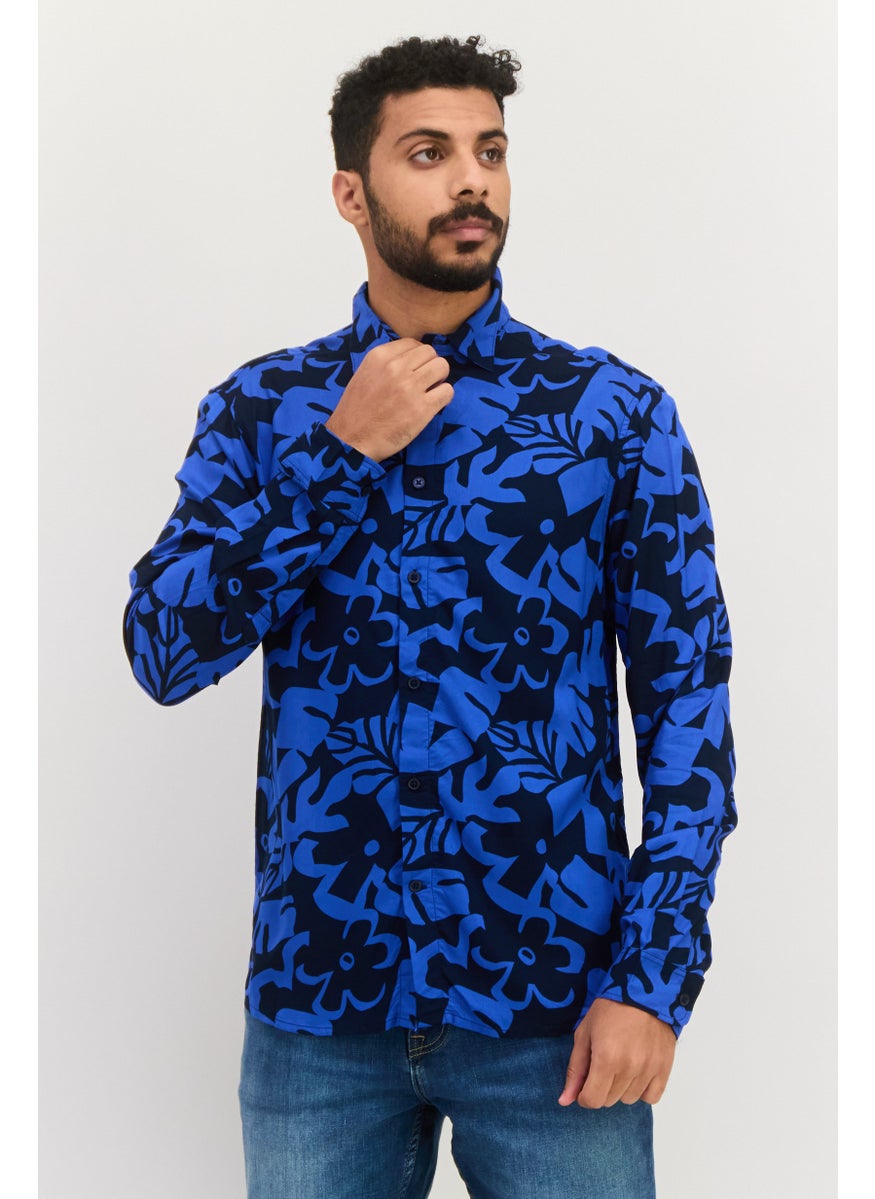 Men Regular Fit Allover Printed Long Sleeves Theo Casual Shirt, Navy