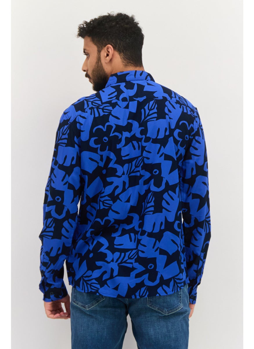 Men Regular Fit Allover Printed Long Sleeves Theo Casual Shirt, Navy
