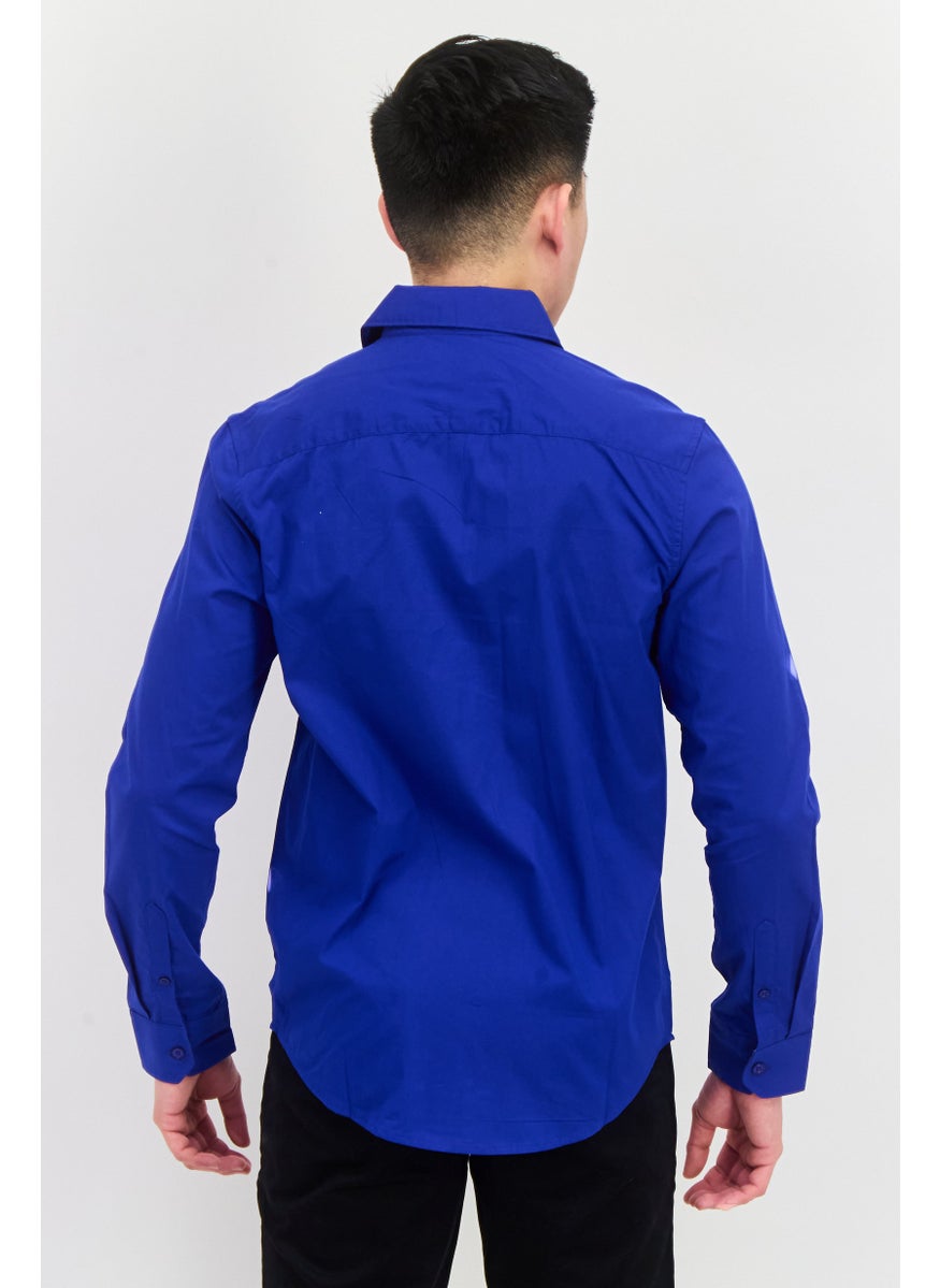 Men Regular Fit Plain Long Sleeve Casual Shirts, Royal Blue