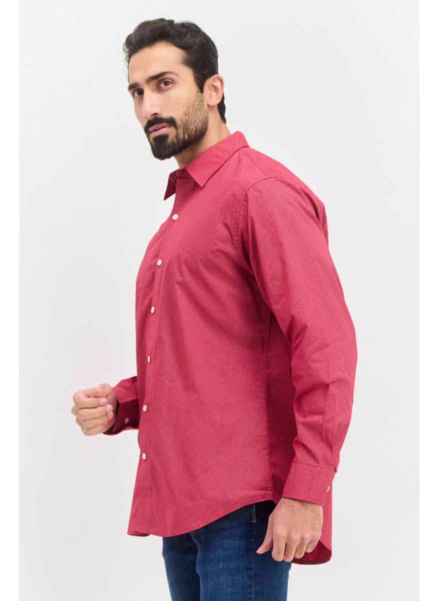 Men Regular Fit Allover Print Long Sleeves Dress Shirt, Red