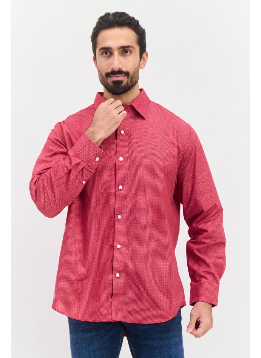 Men Regular Fit Allover Print Long Sleeves Dress Shirt, Red