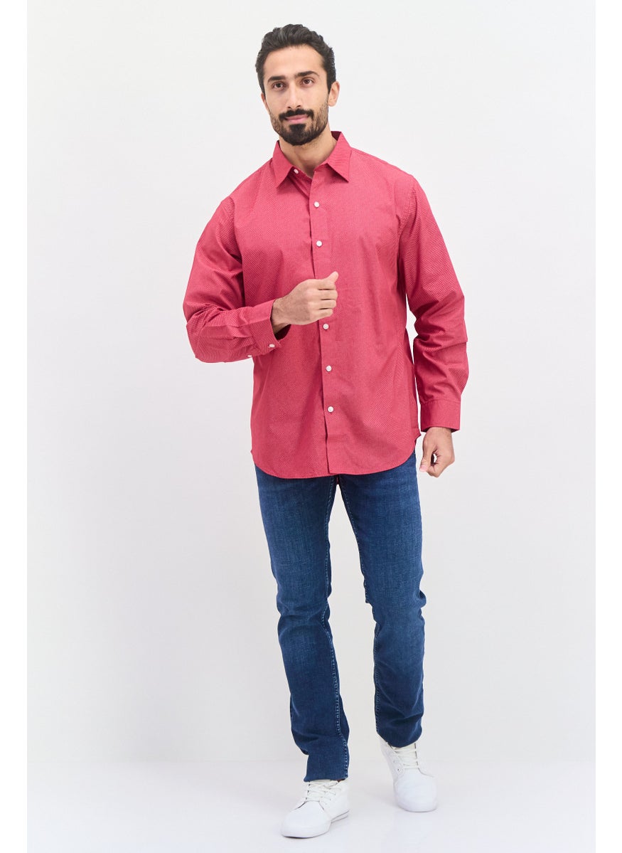 Men Regular Fit Allover Print Long Sleeves Dress Shirt, Red