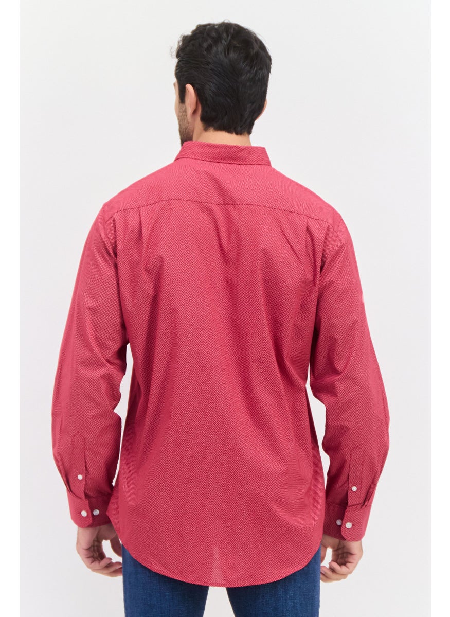 Men Regular Fit Allover Print Long Sleeves Dress Shirt, Red