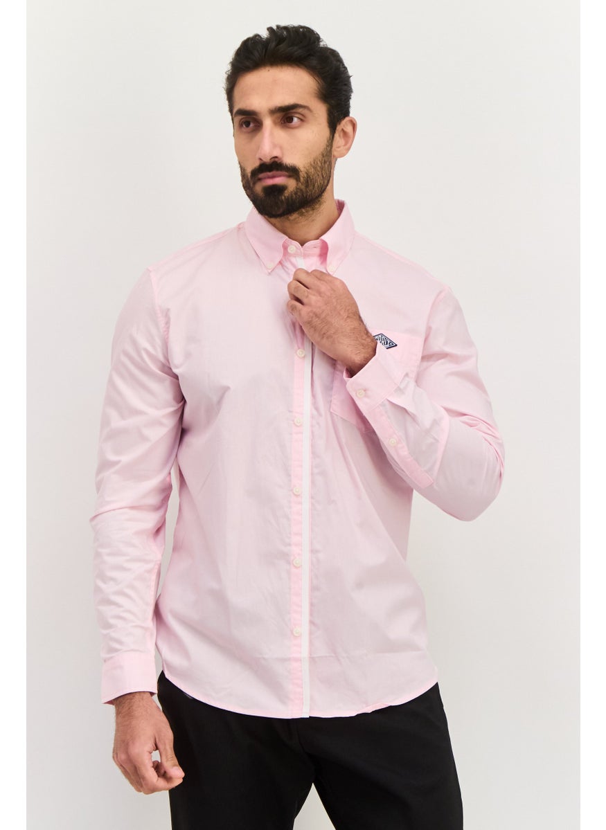 Men Regular Fit Plain Long Sleeves Casual Shirt, Pink