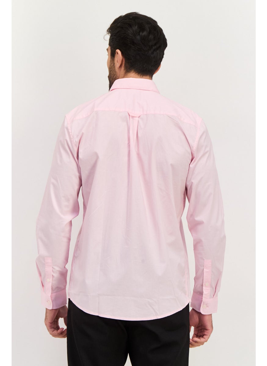 Men Regular Fit Plain Long Sleeves Casual Shirt, Pink
