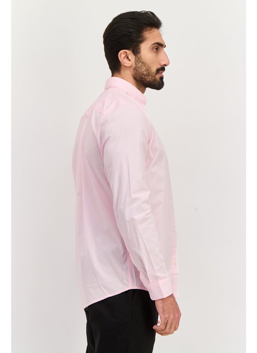 Men Regular Fit Plain Long Sleeves Casual Shirt, Pink