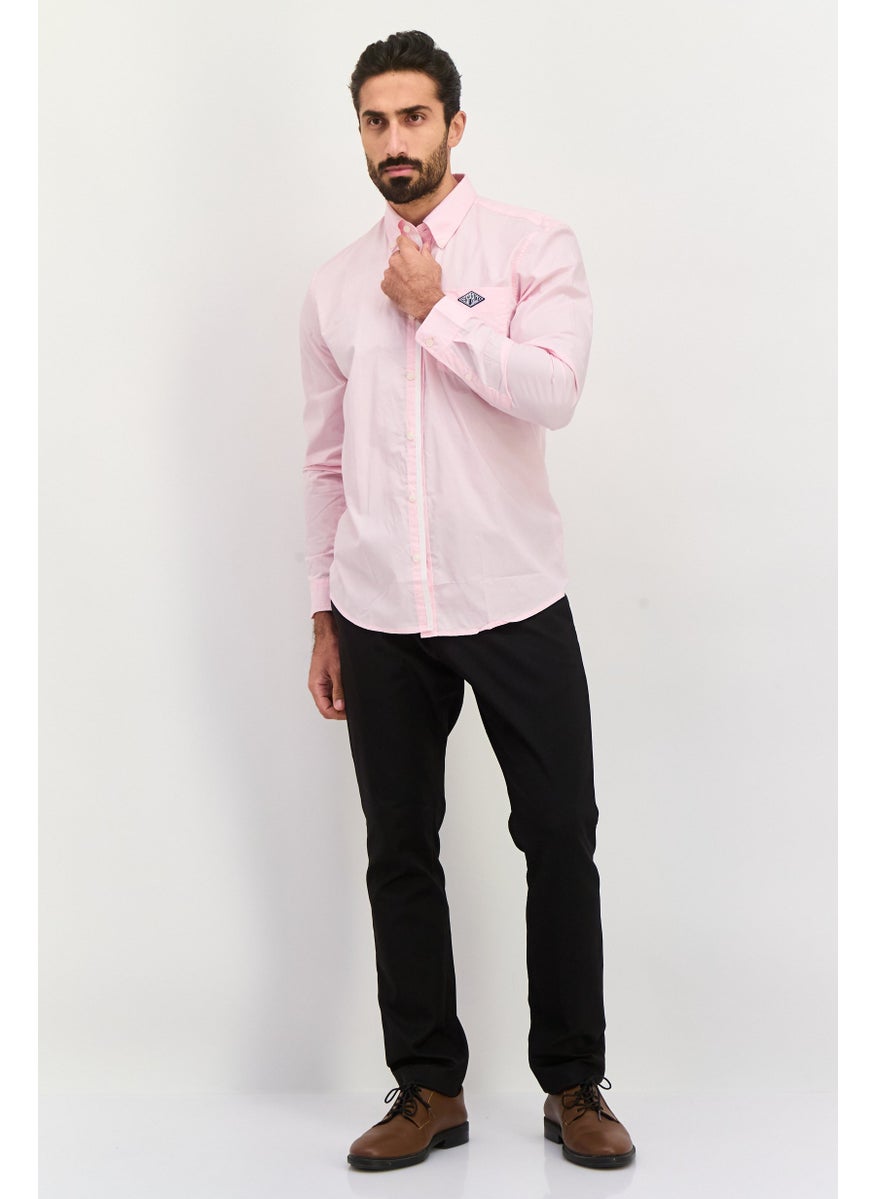 Men Regular Fit Plain Long Sleeves Casual Shirt, Pink