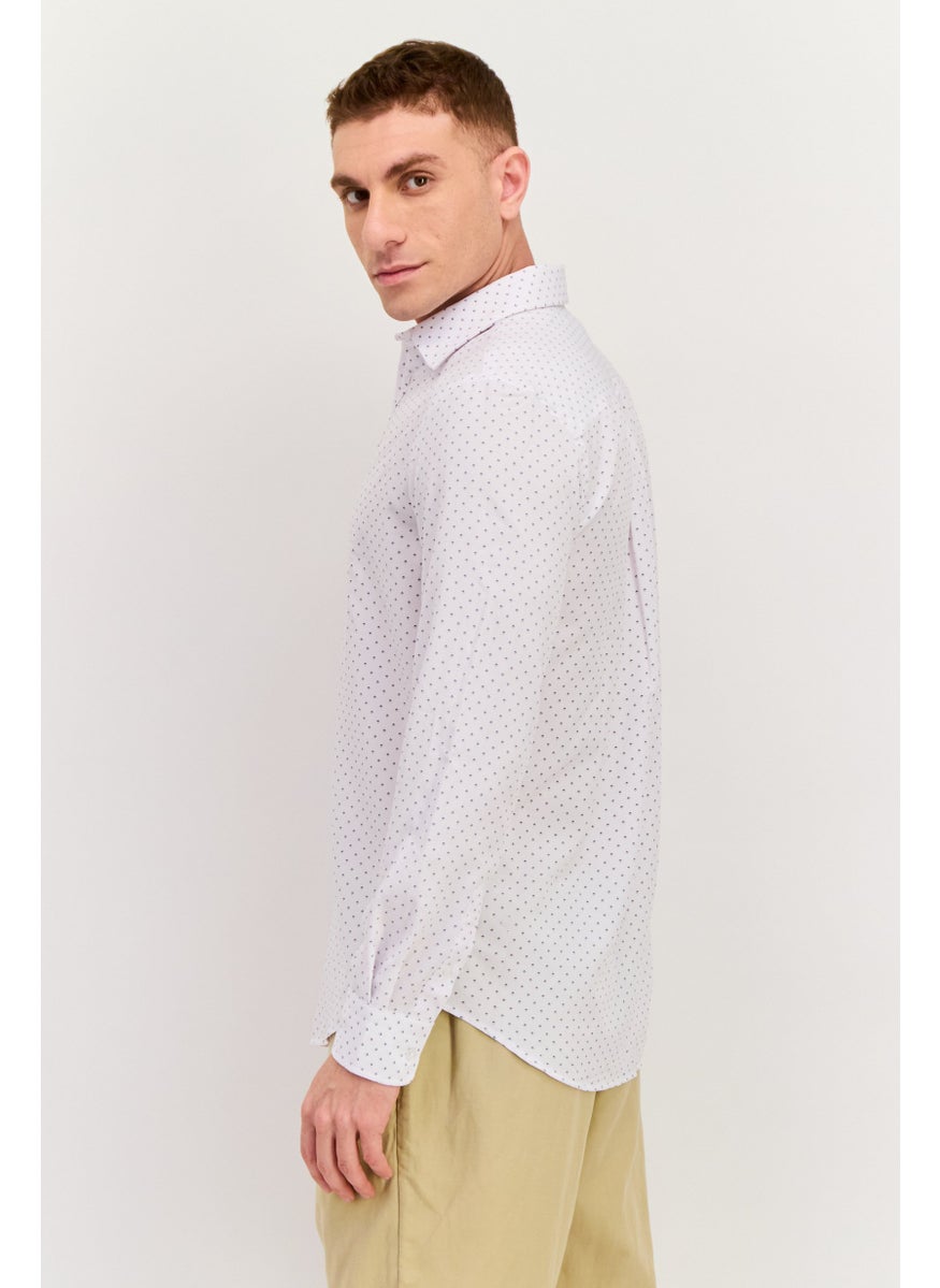 Men Modern Fit Allover Print Long Sleeve Dress Shirts, White Combo