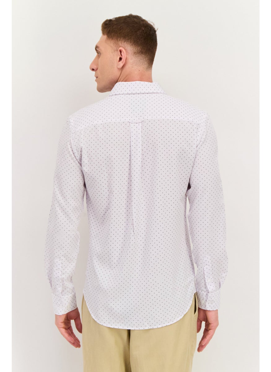 Men Modern Fit Allover Print Long Sleeve Dress Shirts, White Combo