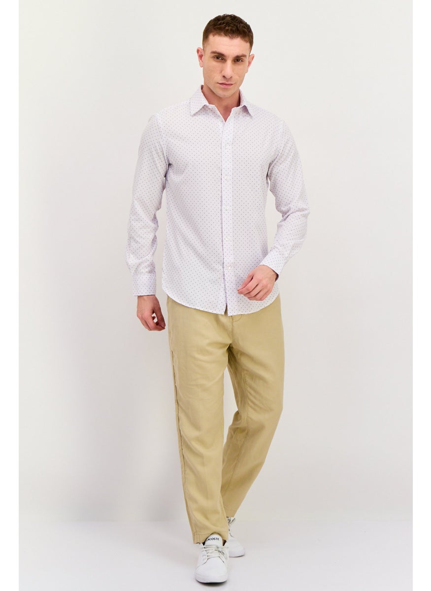 Men Modern Fit Allover Print Long Sleeve Dress Shirts, White Combo