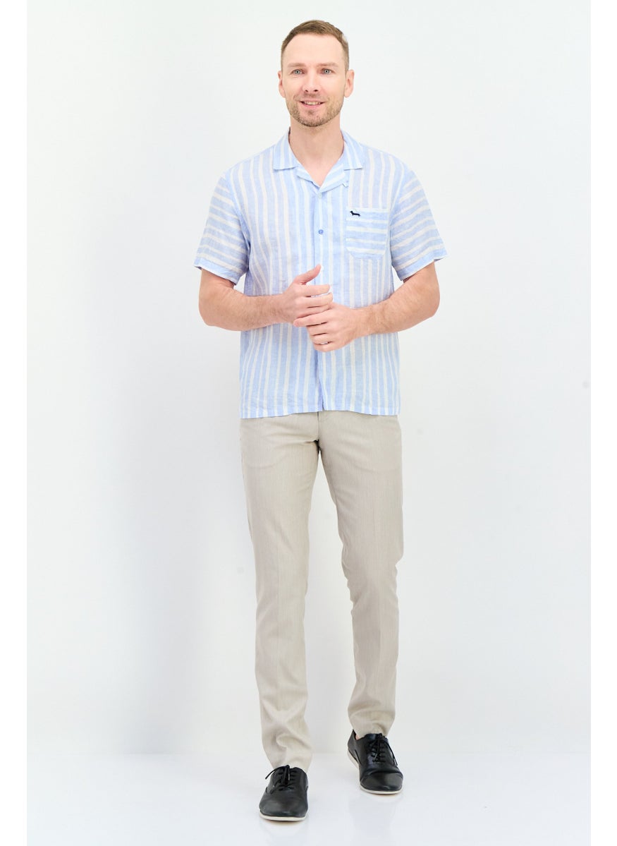 Men Regular Fit Striped Short Sleeves Casual Shirt, White