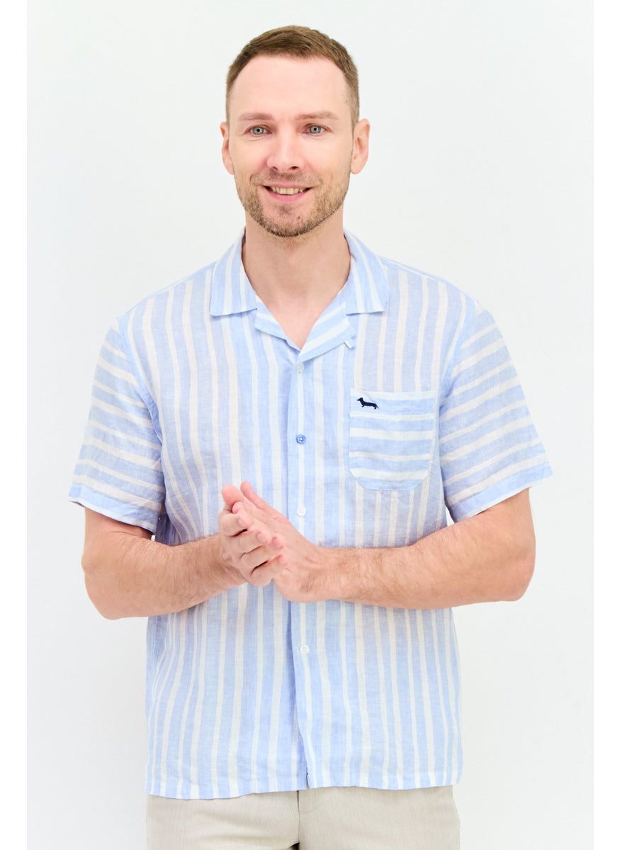 Men Regular Fit Striped Short Sleeves Casual Shirt, White