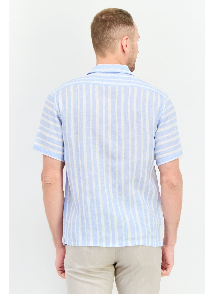 Men Regular Fit Striped Short Sleeves Casual Shirt, White